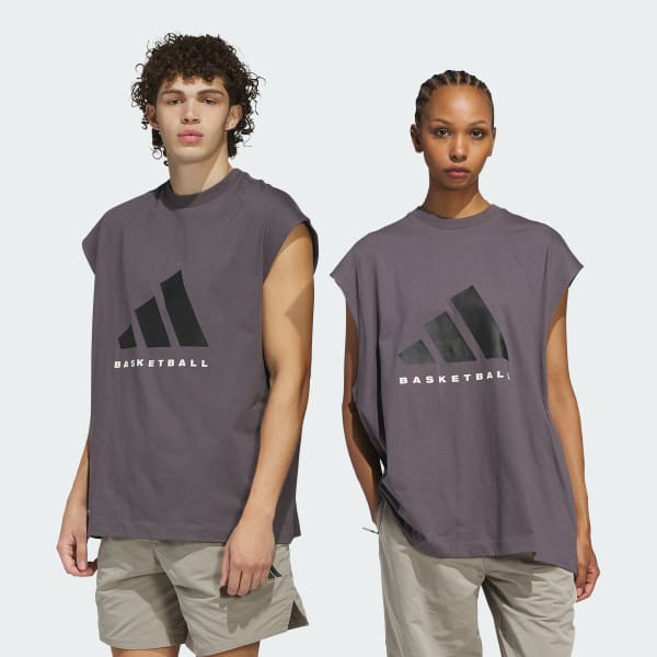 สีเทา เสื้อยืดแขนกุด adidas Basketball