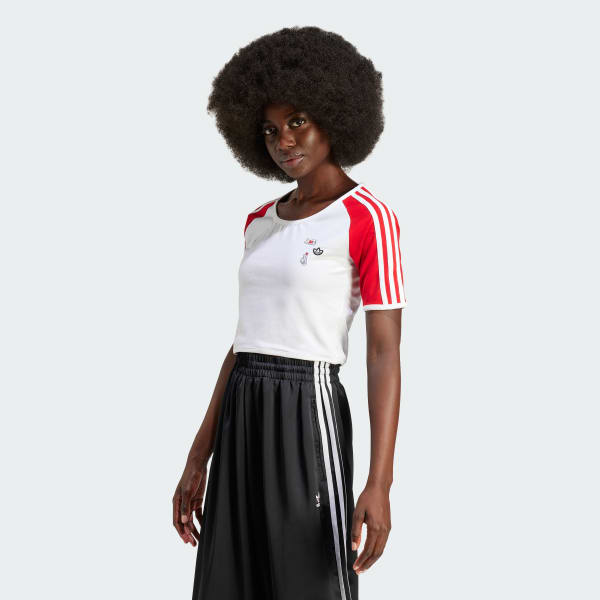 White Mickey Mouse x Originals 3-Stripes Icon For Her Baby Tee