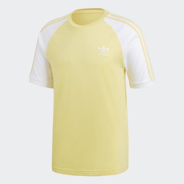 yellow adidas 3 stripe t shirt