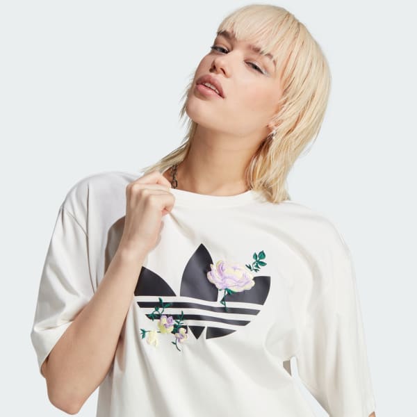 adidas Camiseta Bordada Con El Trifolio Floral Blanco adidas Colombia