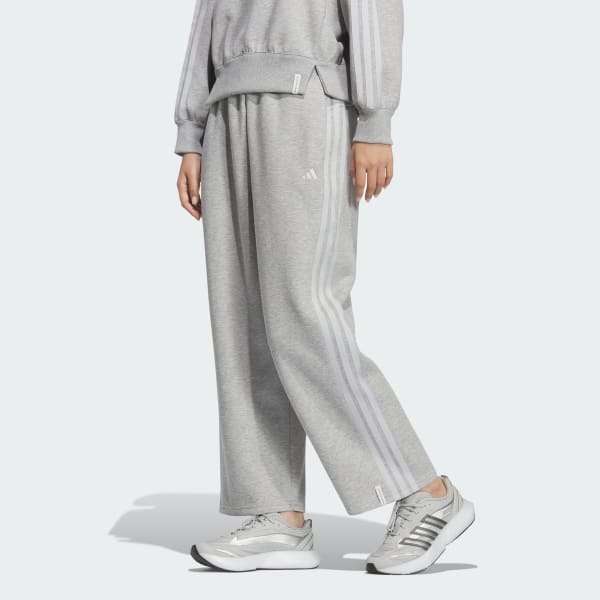 Grey 에센셜 플러스 3 스트라이프 스페이서 니트 루즈 핏 스트레이트 오픈 헴 조거팬츠