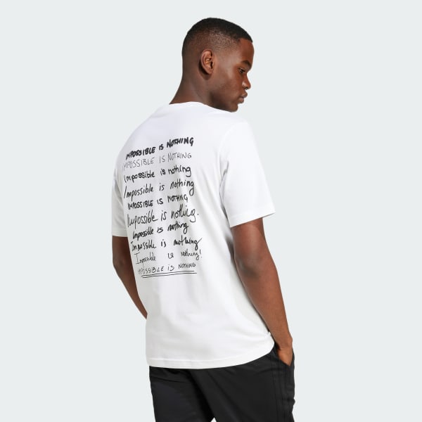ホワイト Impossible Is Nothing グラフィック半袖Tシャツ