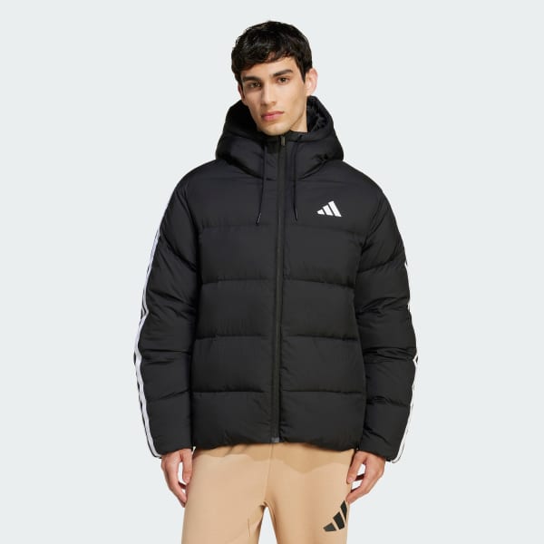 Preto Casaco de Penas com Capuz Climawarm 3-Stripes Essentials