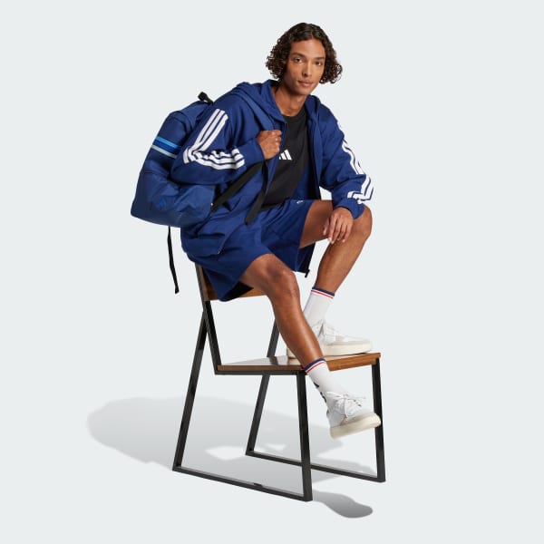 Blau Essentials 3-Streifen French Terry Kapuzenjacke