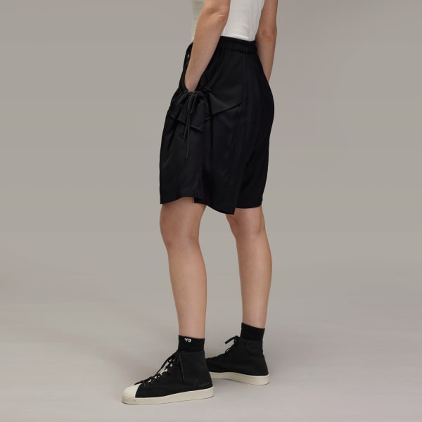 สีดำ กางเกงขาสั้นผ้าเรยอนทวิล Y-3