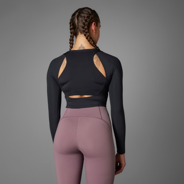 สีดำ เสื้อยืดเทรนนิงแขนยาวทรงครอป HIIT Seasonal