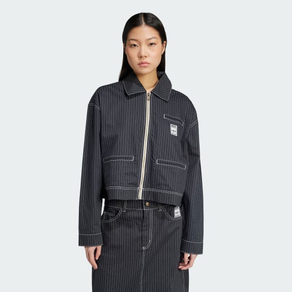 Grey Allover Print Cropped Zipped Jacket