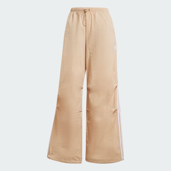 สีเบจ กางเกงขายาวผ้าทอทรงพาราชูต 3-Stripes