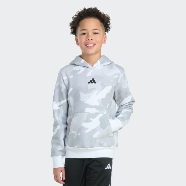 White Long Sleeve Halftone Camo Printed Fleece Pullover Hoodie
