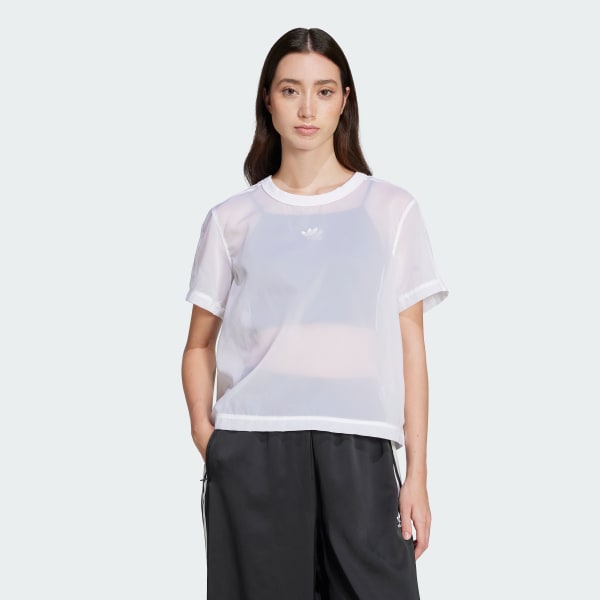 สีขาว เสื้อยืด Adicolor Sheer 3-Stripes