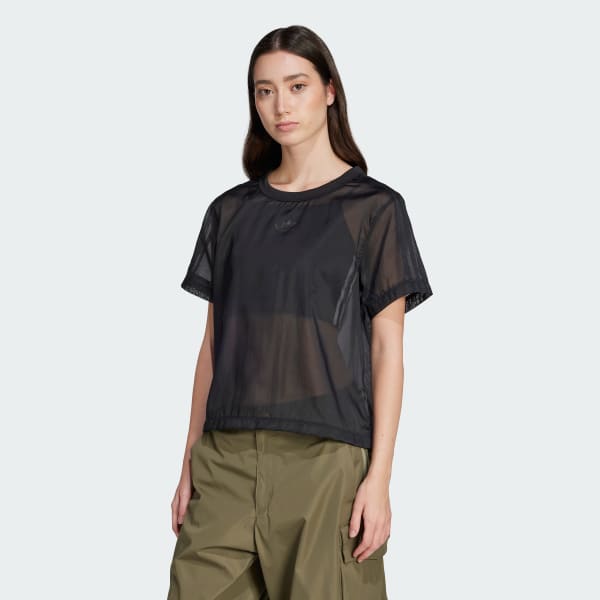 สีดำ เสื้อยืด Adicolor Sheer 3-Stripes