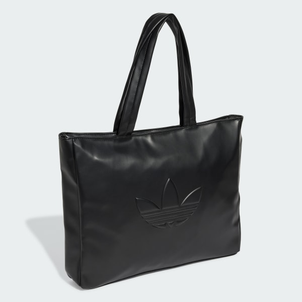 Schwarz Polyurethan Outline Trefoil Shopper Tasche