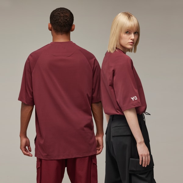 Burgundy Y-3 3-Stripes Short Sleeve Tee