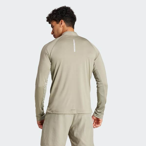 Verde Camiseta de Entrenamiento Gym+ Manga Larga con Cierre Corto