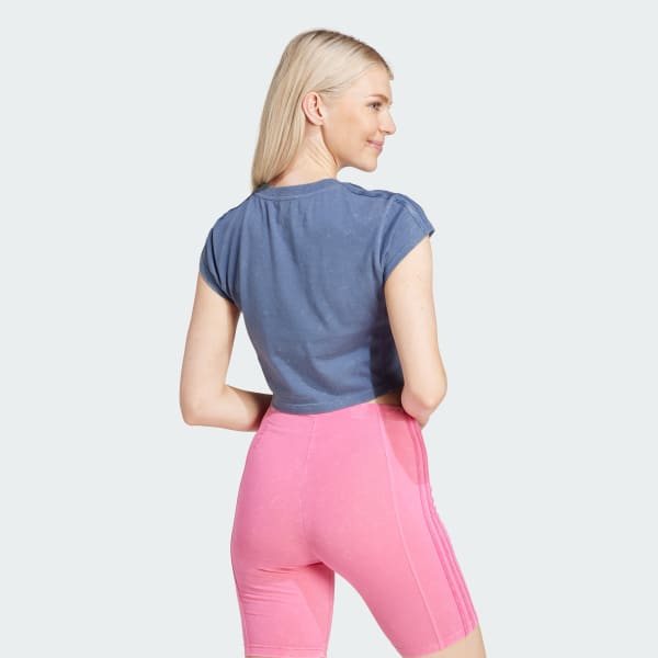 Azul Camiseta Baby Look ALL SZN Três Listras Garment Wash