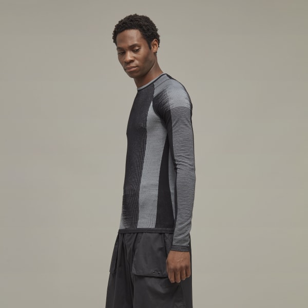 Schwarz Y-3 Engineered Knit Long Sleeve Baselayer Shirt
