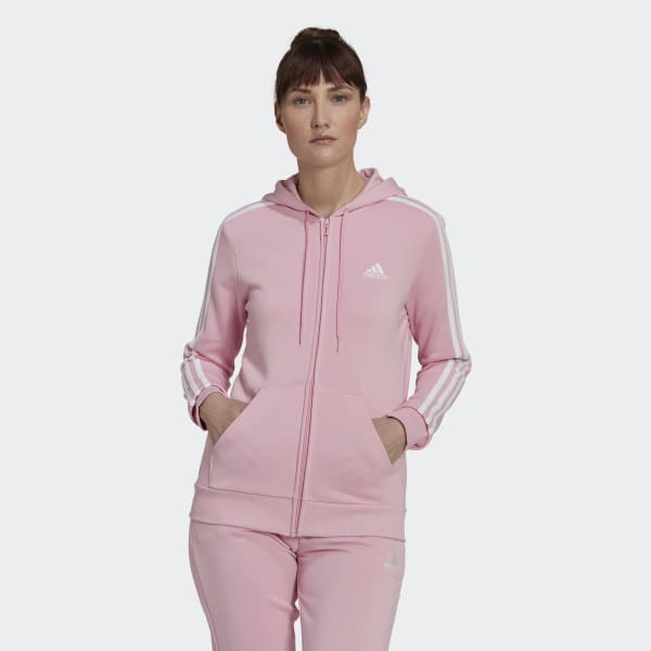 ruzová Mikina Essentials French Terry 3-Stripes Full-Zip 28851