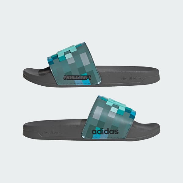 adidas ADILETTE SHOWER MINECRAFT SLIDES - Grey | Free Shipping