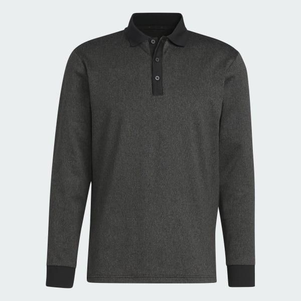 Zwart Essentials Gemêleerd Poloshirt met Lange Mouwen