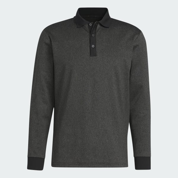 Black Essentials Heathered Long Sleeve Polo Shirt