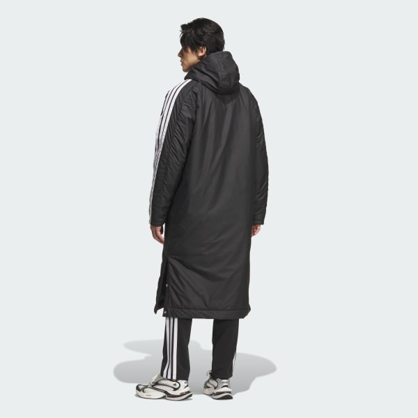 ブラック スリーストライプス ルーズフィット ロング ボアコート