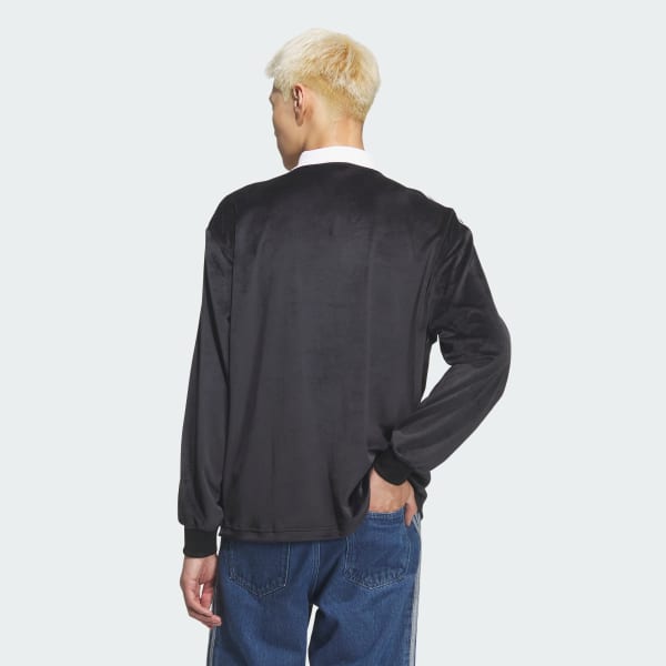 ブラック ベロア長袖ポロシャツ