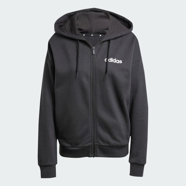 adidas Essentials Linear Full Zip French Terry Hoodie Black adidas UK