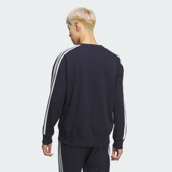 ブルー エッセンシャルズ プラス ルーズフィット スリーストライプス フレンチテリー スウェットシャツ