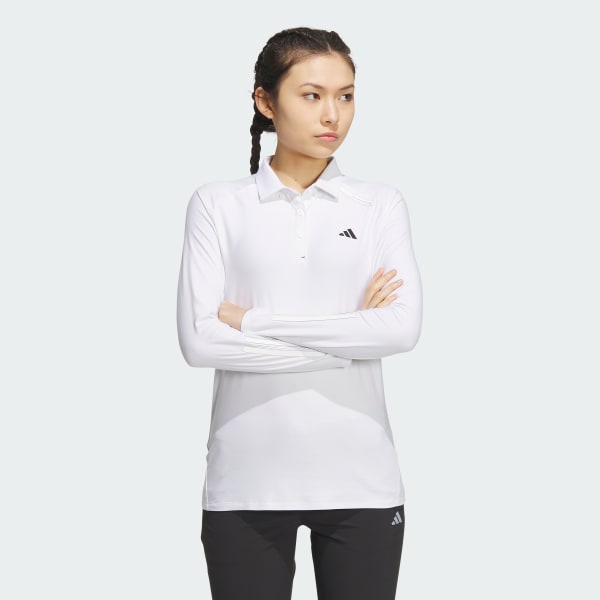 White Stretch Long Sleeve Polo Shirt