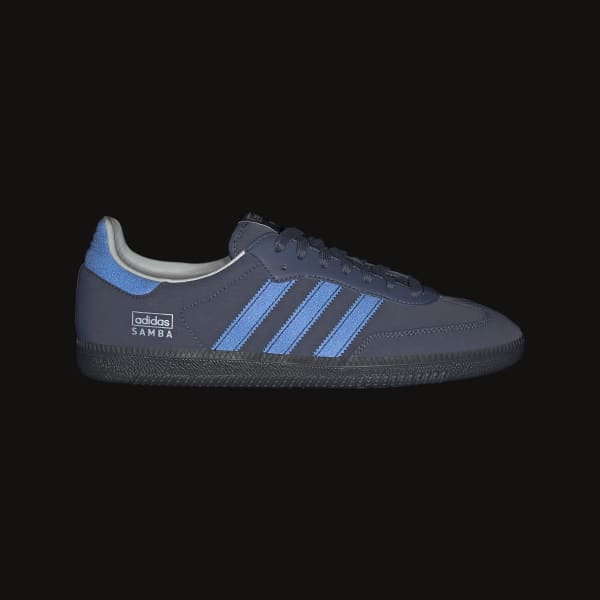 White and blue adidas samba store
