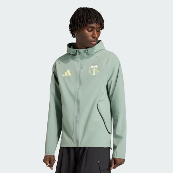 adidas Portland Timbers Tiro Travel Full Zip Windbreaker - Green