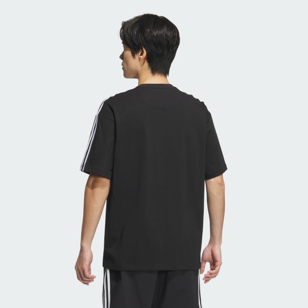 ブラック エッセンシャルズ プラス ルーズフィット スリーストライプス 半袖Tシャツ