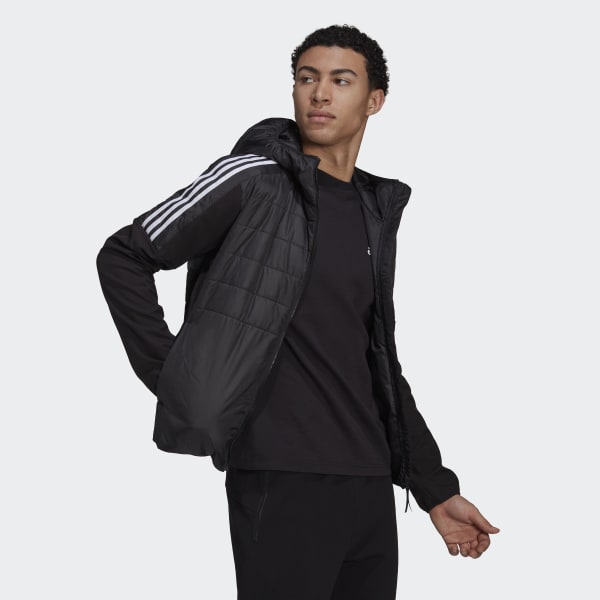 Black Essentials Insulated Hooded Hybrid Jacket