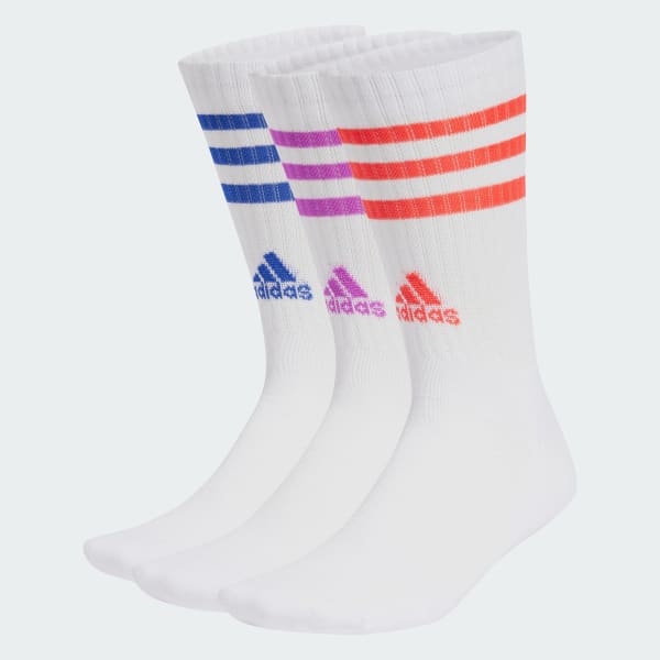 Blanco Calcetines a Media Pantorrilla Acolchados 3 Franjas 3 Pares