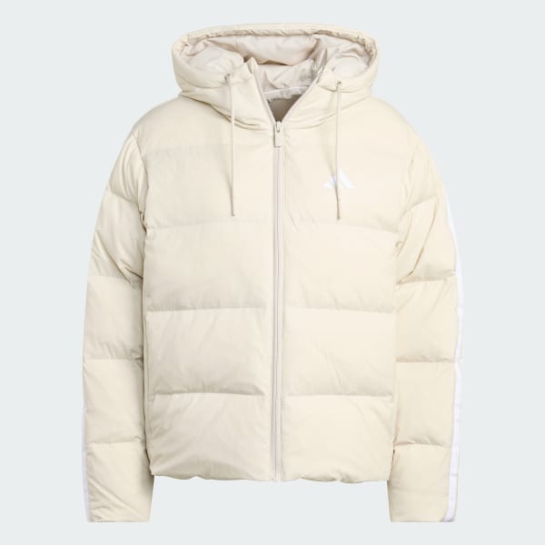 Bej Essentials Climawarm 3-Stripes Puffer Down Kapüşonlu Mont