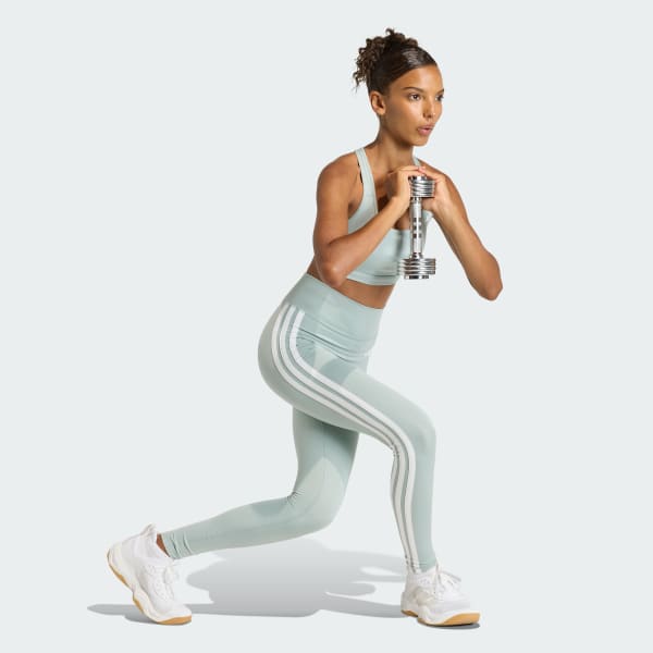 Green Optime Essentials Workout 3-Stripes Medium Support Bra
