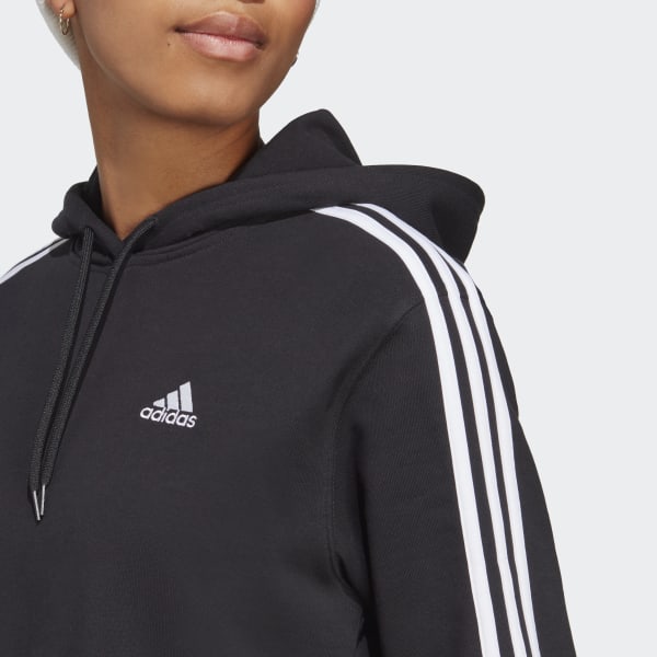 Svart Essentials 3-Stripes French Terry Crop Hoodie