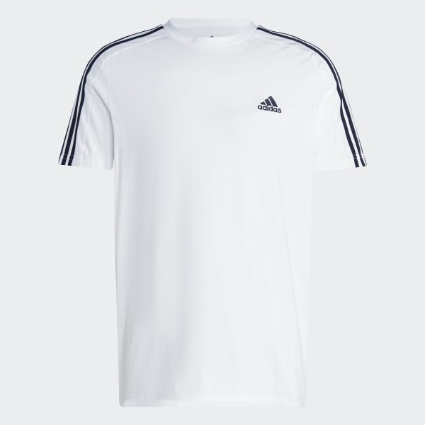 สีขาว เสื้อยืดผ้าซิงเกิลเจอร์ซีย์ Essentials 3-Stripes