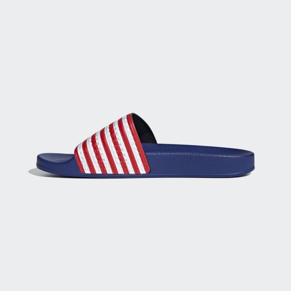 Red and new arrivals blue adidas slides