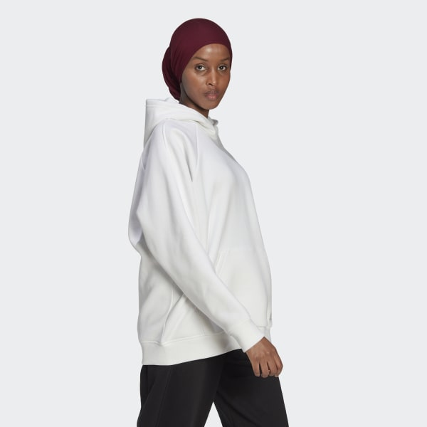 adidas ALL SZN Fleece Boyfriend Hoodie - White | Women's Lifestyle