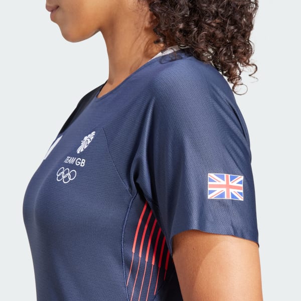 adidas Great Britain トライアスロンウェア adidas Adizero Team GB Short Sleeve Mens Running Top - Blue