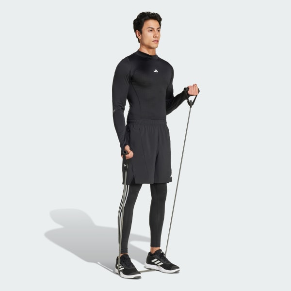 Czerń Legginsy TECHFIT Compression Training 3-Stripes Long