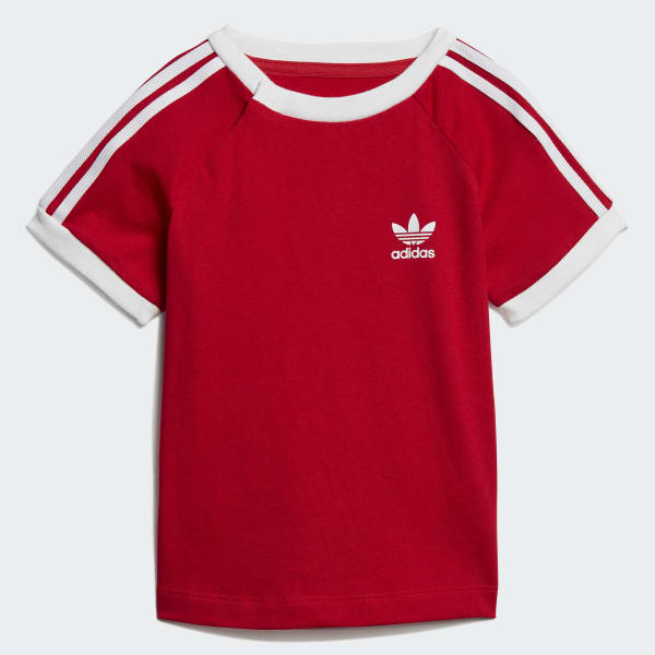 red adidas 3 stripe t shirt