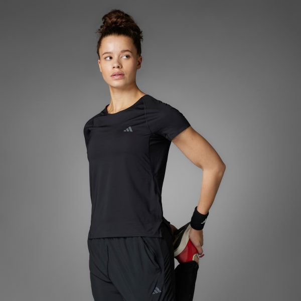 ブラック アディゼロ ランニング半袖Tシャツ