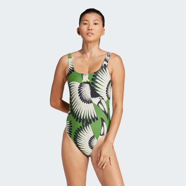 Verde Traje de Natación adidas x FARM 3 Franjas