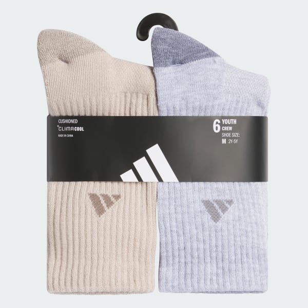 Beige Athletic Cushioned 6-Pack Crew Socks Kids
