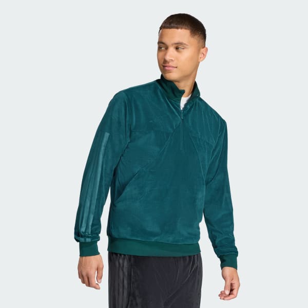 adidas VELOUR HALF ZIP Track Top - Green | Free Shipping with