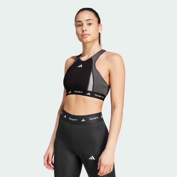 adidas Techfit Medium-Support High-Neck Colorblock Bra