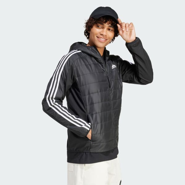 noir Veste hybride à capuche isolante Essentials 3 bandes