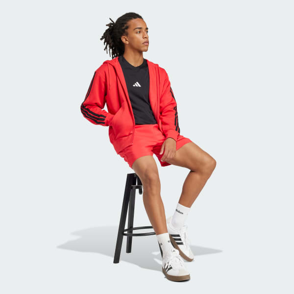 Red Essentials 3-Stripes Fleece Hoodie